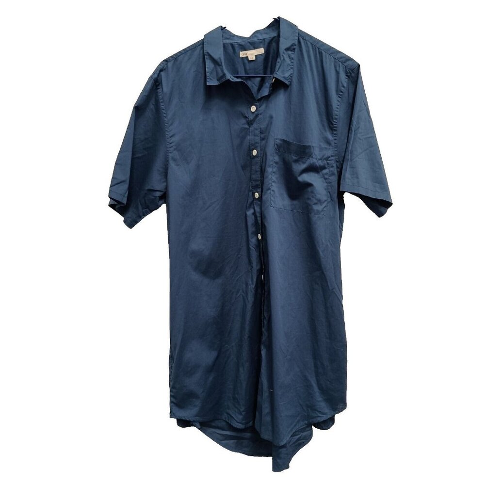 Onia Womens Shirt Dress Size Large Blue Short Sleeve Button Front Cotton Casual